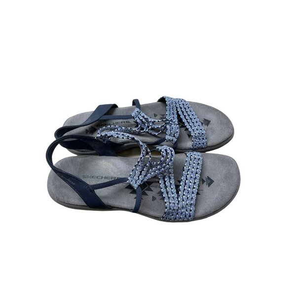 Skechers Sandals Women 8 Blue/Grey Reggae Memory Foam Slim Strappy Casual Ladies - Picture 1 of 5